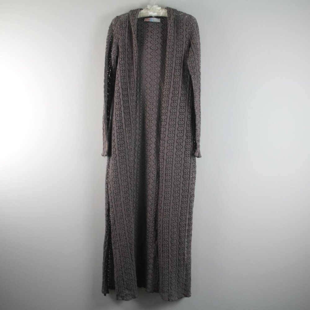 Free People Beach Boho Brown Hooded Open Front Cut-Out Cotton Maxi Cardigan XS